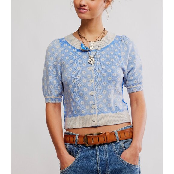 🆕 FREE PEOPLE Isla Patterned Cardi / Cobalt Combo - Picture 1 of 5